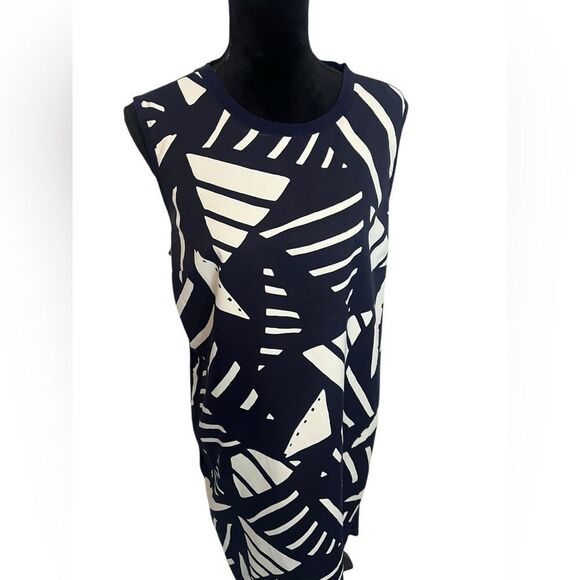 LAUREN RALPH LAUREN NAVY GEOMETRIC PATTERN SLEEVELESS DRESS WOMENS SIZE LARGE - Picture 4 of 8